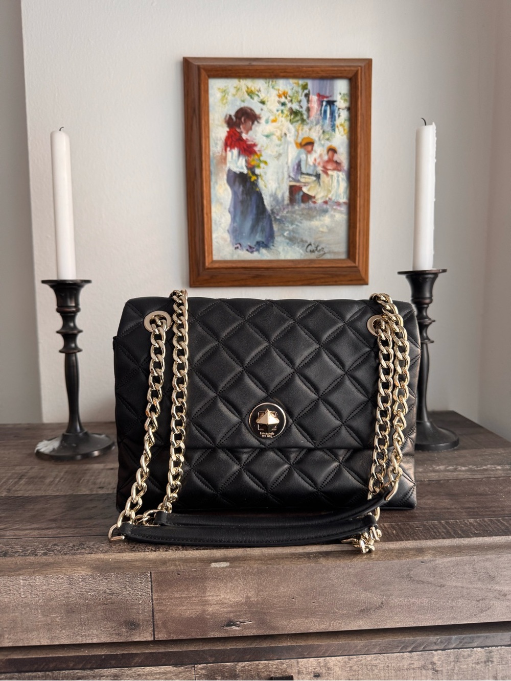 Kate Spade Natalia Quilted Leather Medium Flap Convertible Shoulder Bag Black